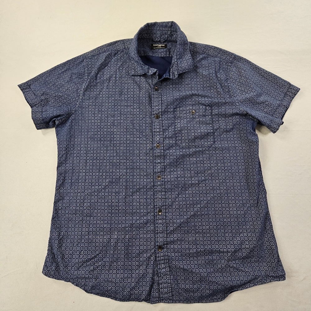 Express Blue Short Sleeve Cotton Button-Up Shirt Men's XL‎